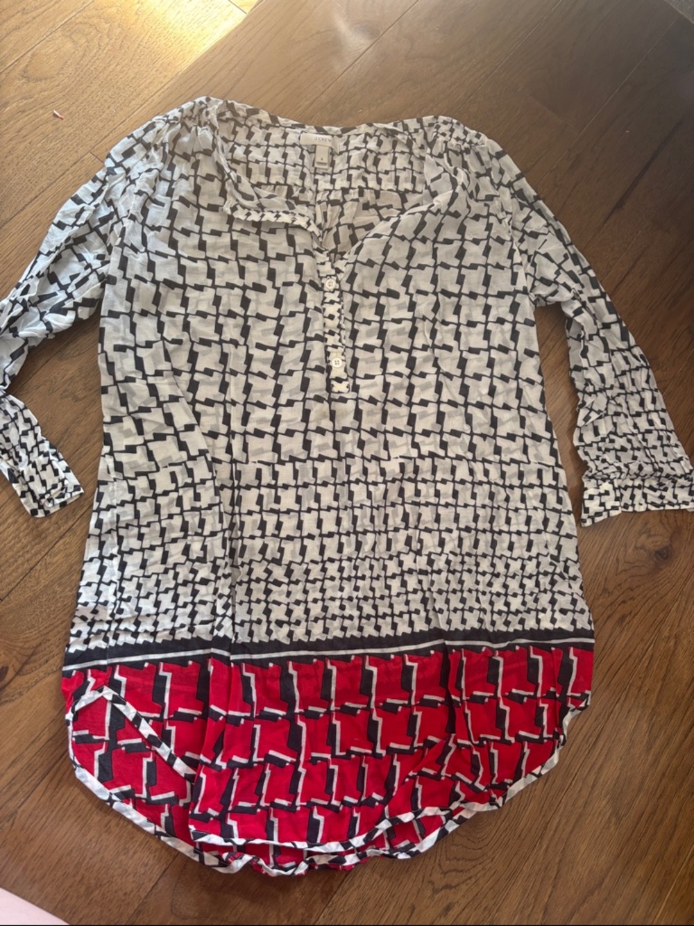 J. Crew beach coverup - Black & White Geometric Tunic with Red Hem
